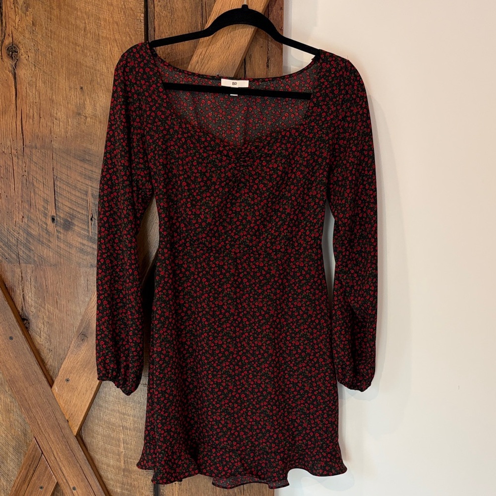 BP. Size Small Black Dress with Red Floral Pattern